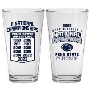 front and back of pint glass 2023 NCAA Division I National Champions Penn State Wrestling